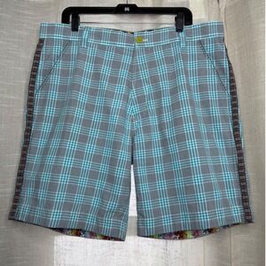 Robert Graham Glen Plaid Shorts Blue Cotton Bright Colorful Chino Men's Size 38